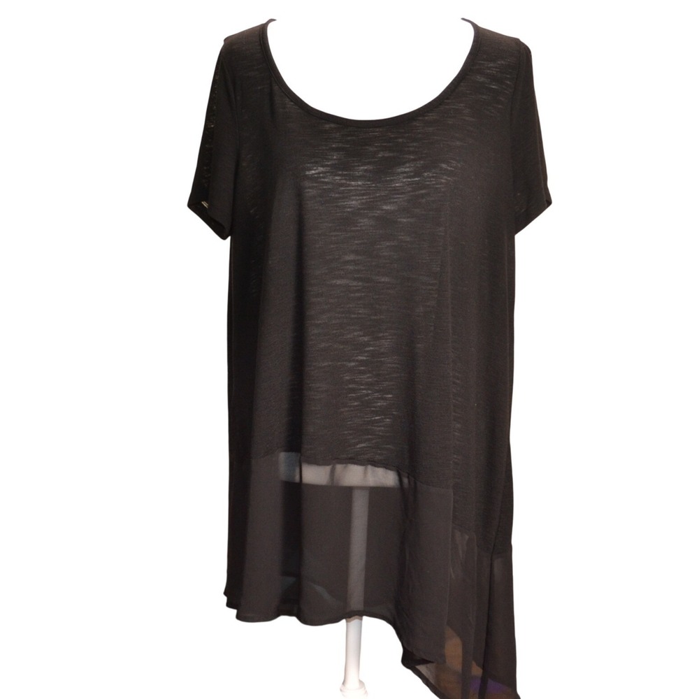 Torrid Chiffon Hem Tunic Women 1 Black Good High Low Slub‎ Knit Scoop Neck 1X